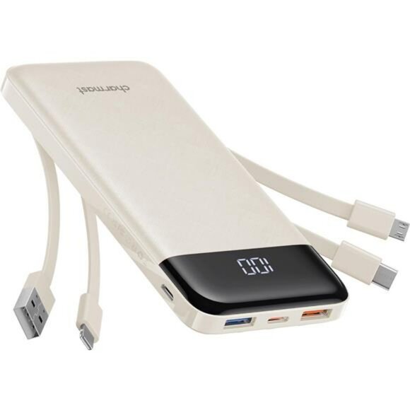 Slim Portable Charger 10000mAh Power Bank Built In Cables Fast Charging